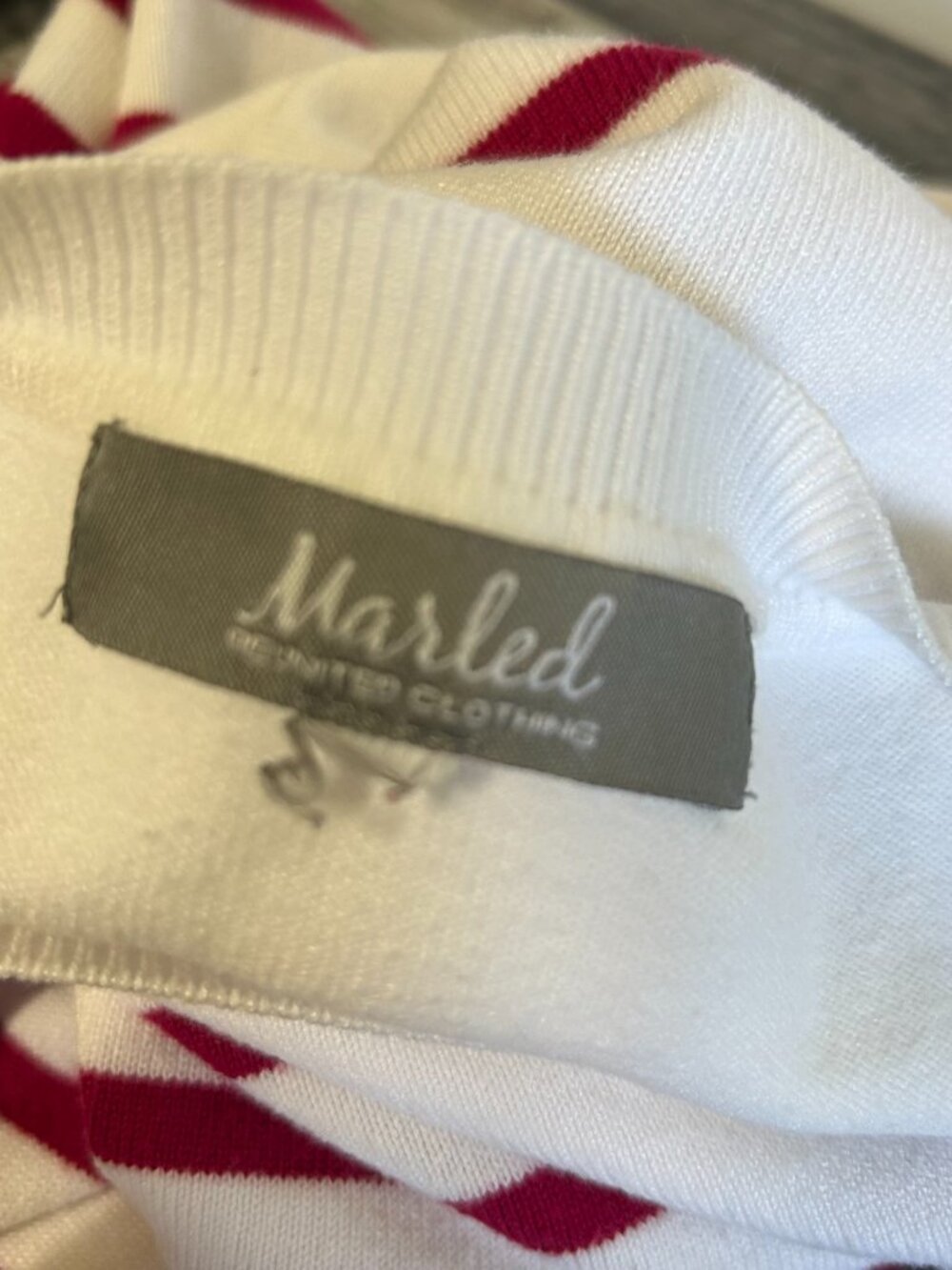 Marled Striped Crewneck Knit Pullover Sweater Cream Red Size M - Picture 5 of 6